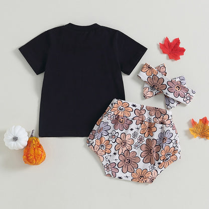 Pumpkin Print Top + Floral Shorts