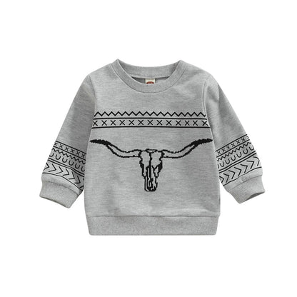 Vintage Cattle Head Print Sweatshirts