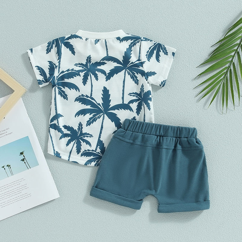 Palm Trees Print T-Shirt + Shorts