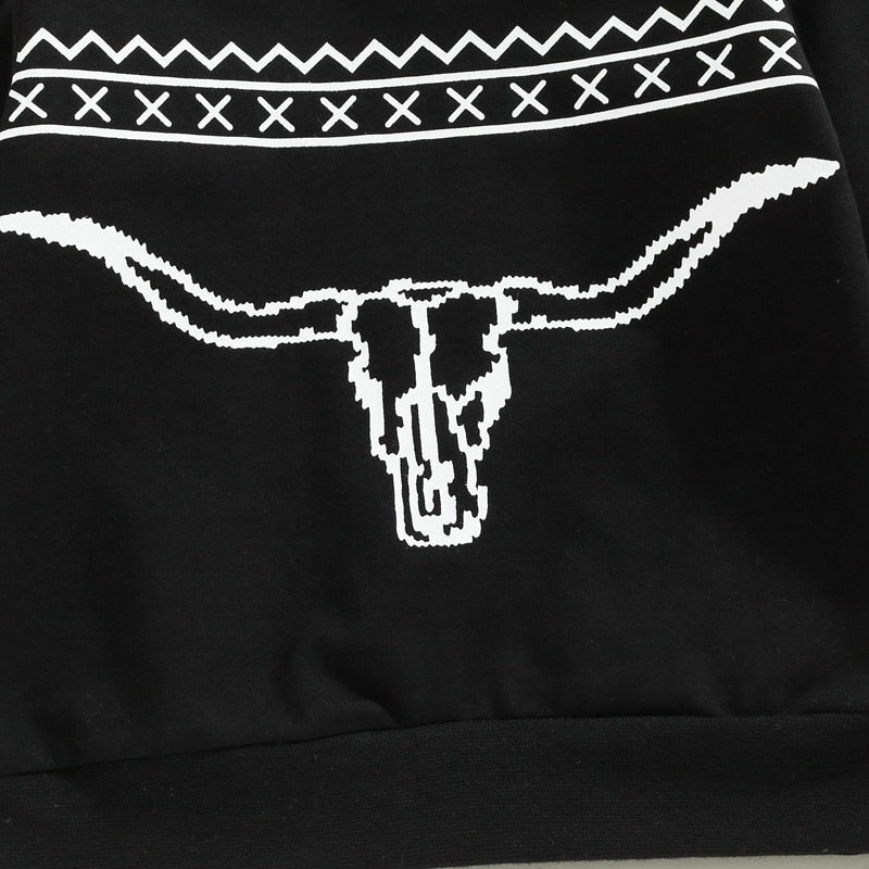 Vintage Cattle Head Print Sweatshirts