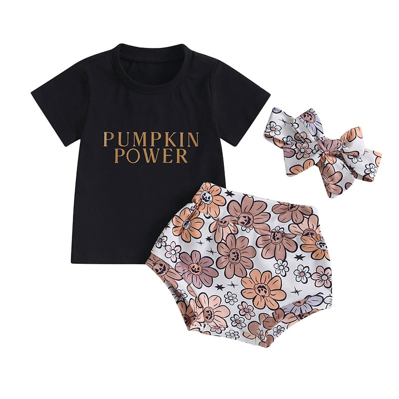 Pumpkin Print Top + Floral Shorts