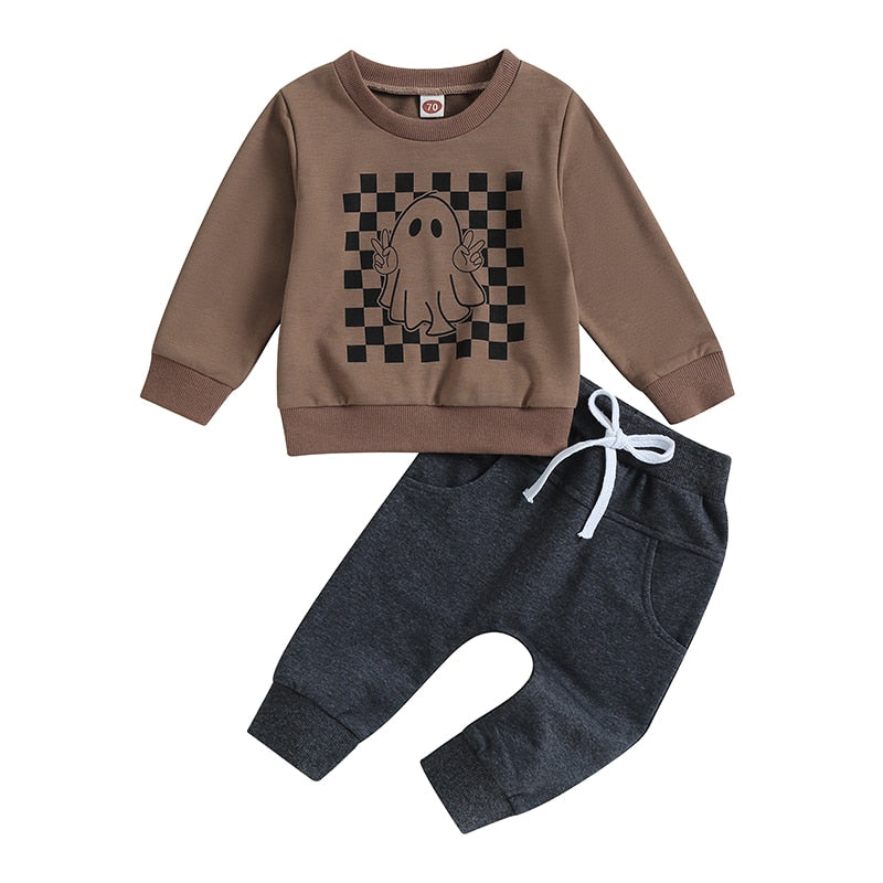 Checkerboard Print Sweatshirt + Joggers