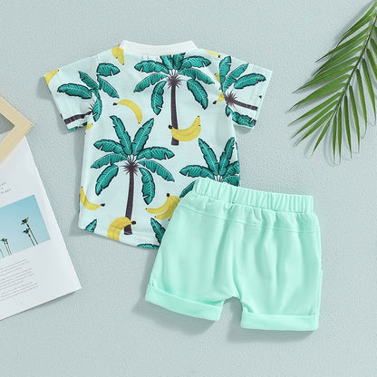 Palm Trees Print T-Shirt + Shorts