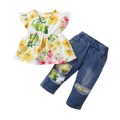 Ambretta Flower Top + Denim Jeans