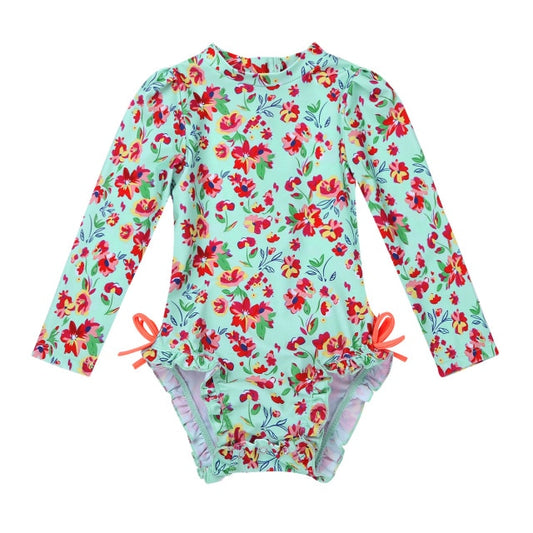1PC Floral Print Swimsuit