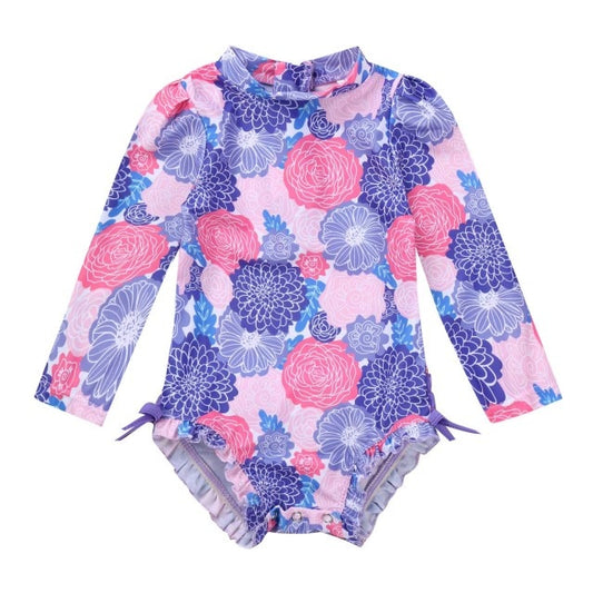 1PC Purple Floral Print Swimsuit