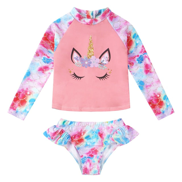 2PC Unicorn Pink Rashguard Swimsuit